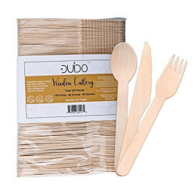 Biodegradable Disposable Wooden Cutlery Utensils – (Pack of 220) Wooden Utensils for Eating 100 Forks 60 Knives 60 Spoons 5.5-inch Set Eco-Friendly Co