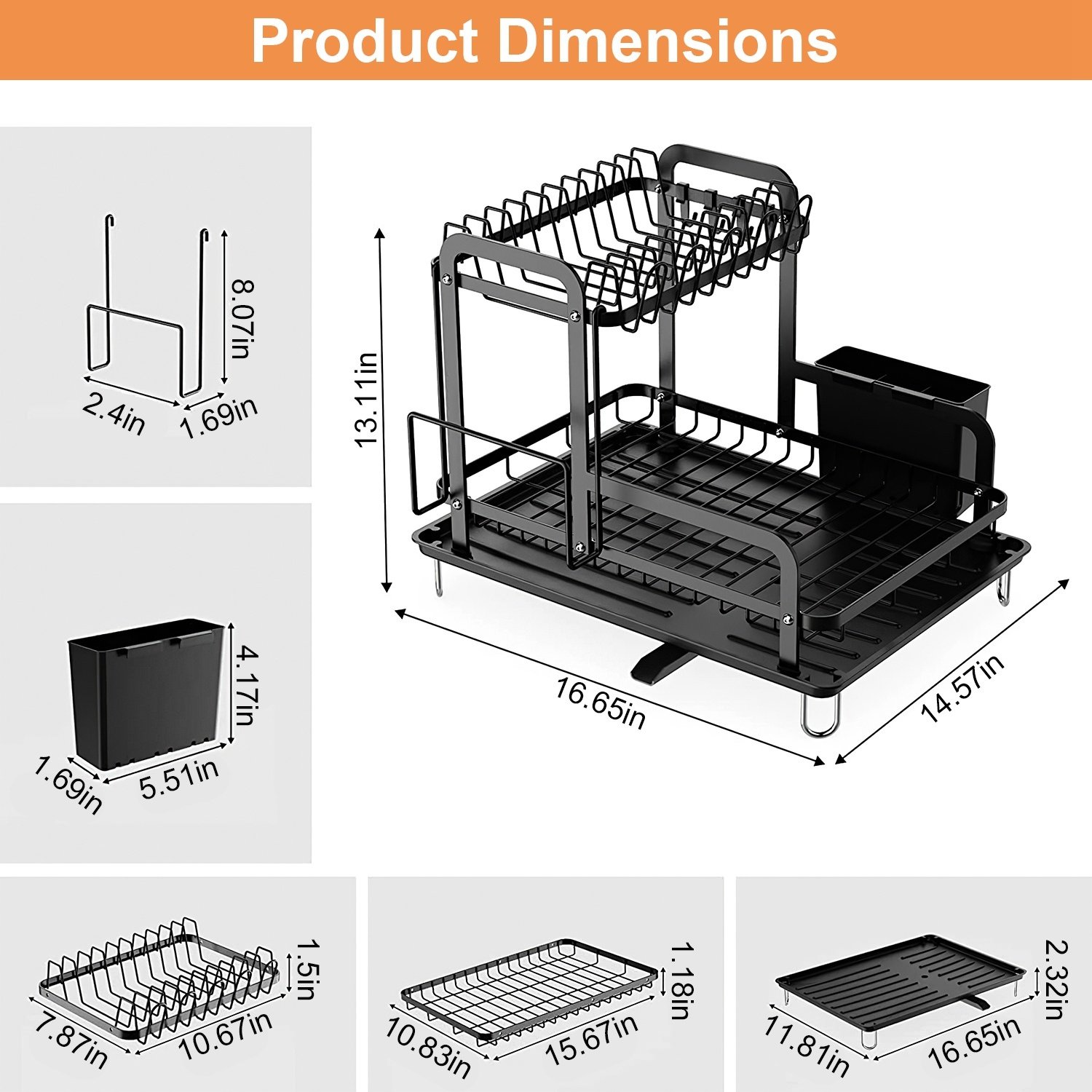 2-Tier Dish Drying Rack for Kitchen Counter Space Saving Rustproof Dish ...
