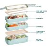 Green Lunch Boxes for Adults with Plastic Silverware Bento Box Set with Dividers Chopsticks Food Storage Japanese Lunch Containers Microwave Dishwashe